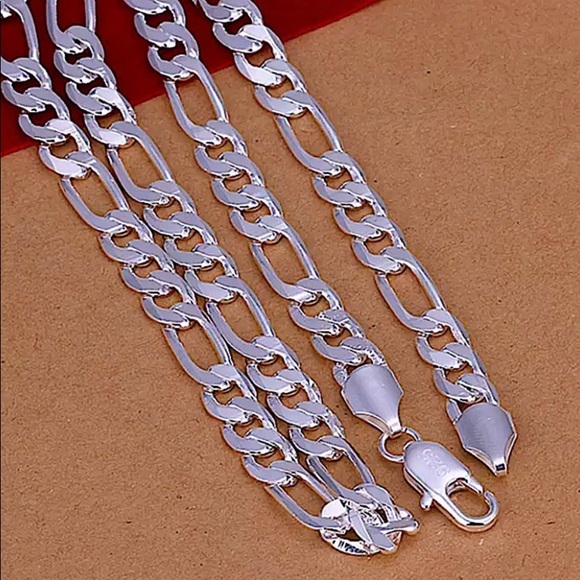 STERLING SILVER FIGARO CHAIN LINK NECKLACE BRACELET MATCHING SET - Picture 4 of 6